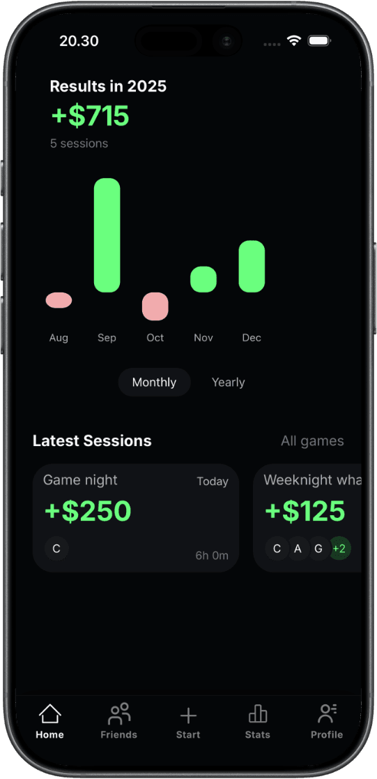 Pokertally Home Screen